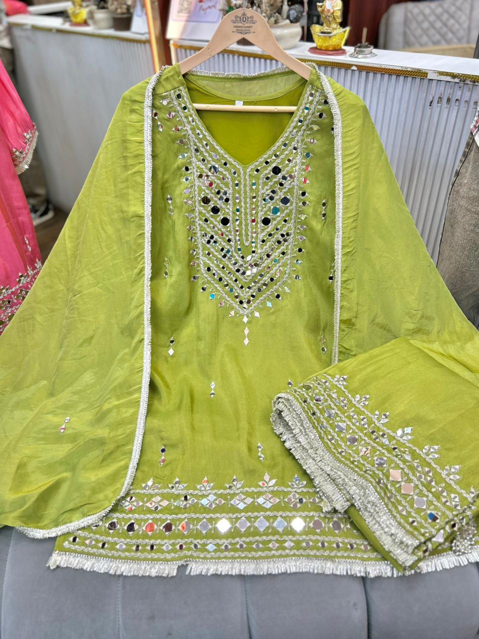 Article 1848 | Tissue Shimmer Heavy Real Mirror Sharara Suit with Mirror Dupatta