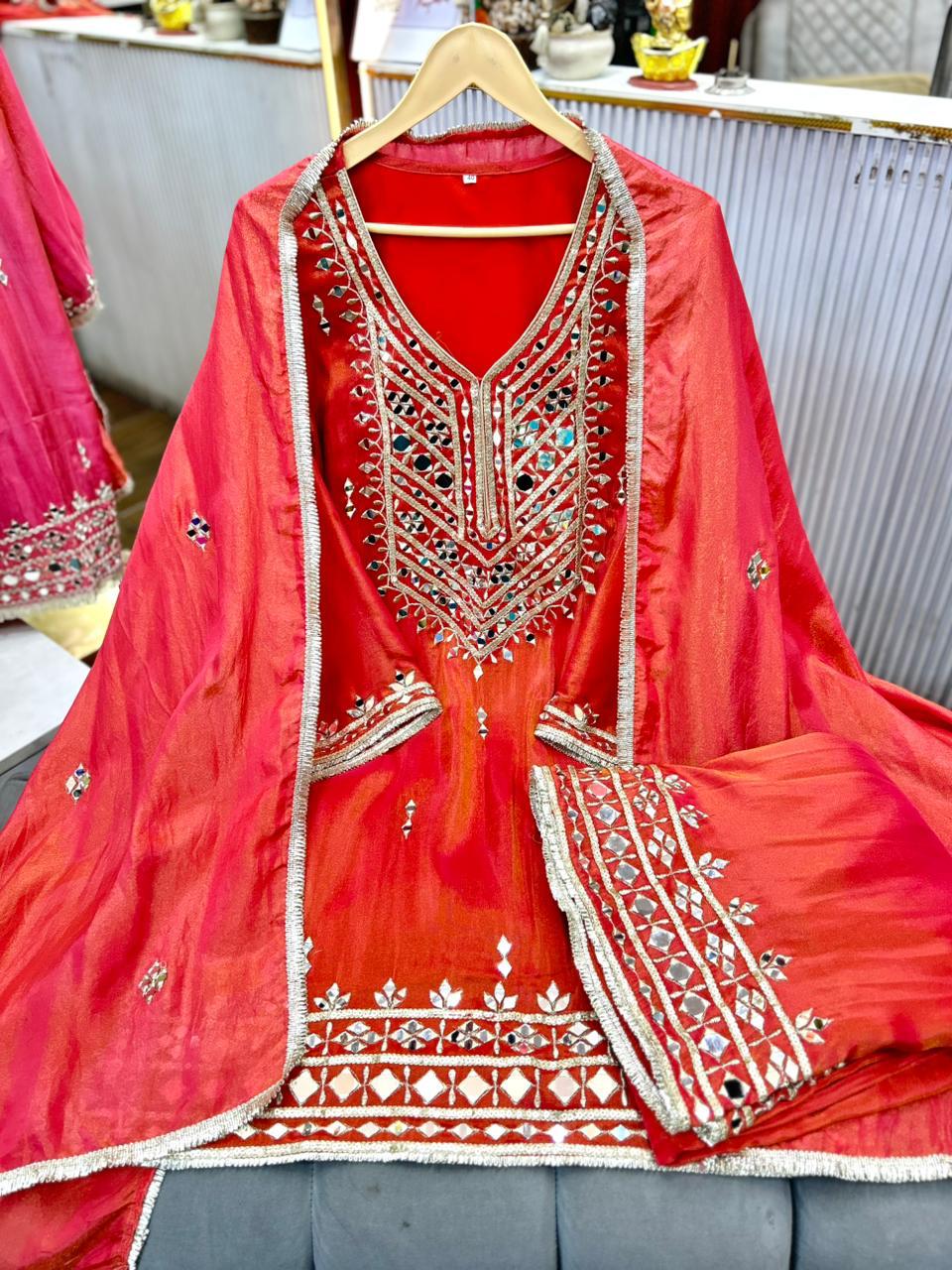 Article 1848 | Tissue Shimmer Heavy Real Mirror Sharara Suit with Mirror Dupatta