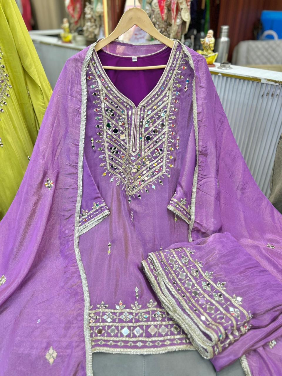 Article 1848 | Tissue Shimmer Heavy Real Mirror Sharara Suit with Mirror Dupatta