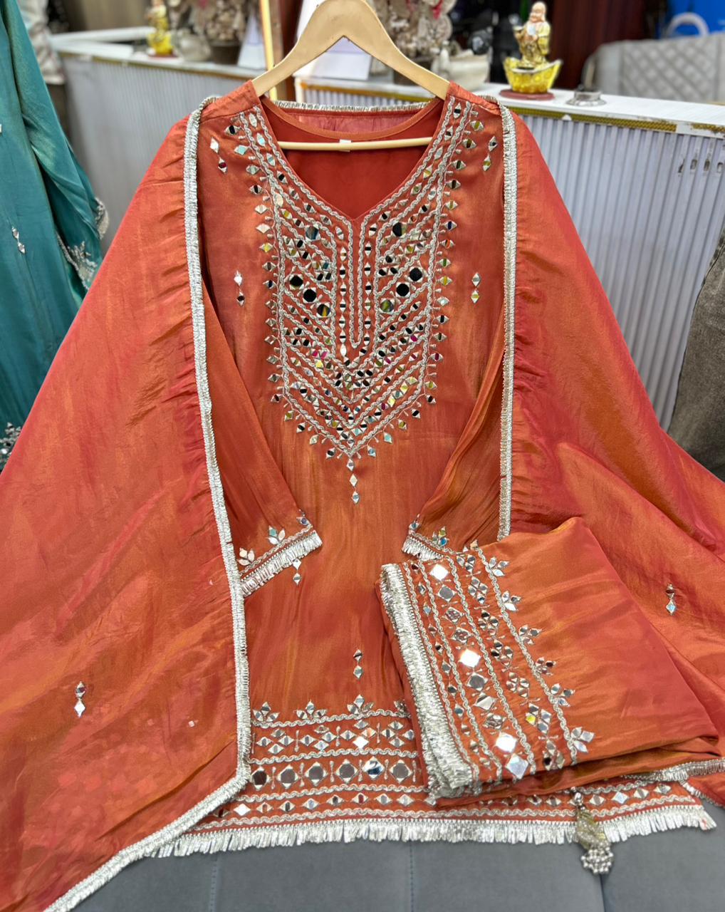 Article 1848 | Tissue Shimmer Heavy Real Mirror Sharara Suit with Mirror Dupatta