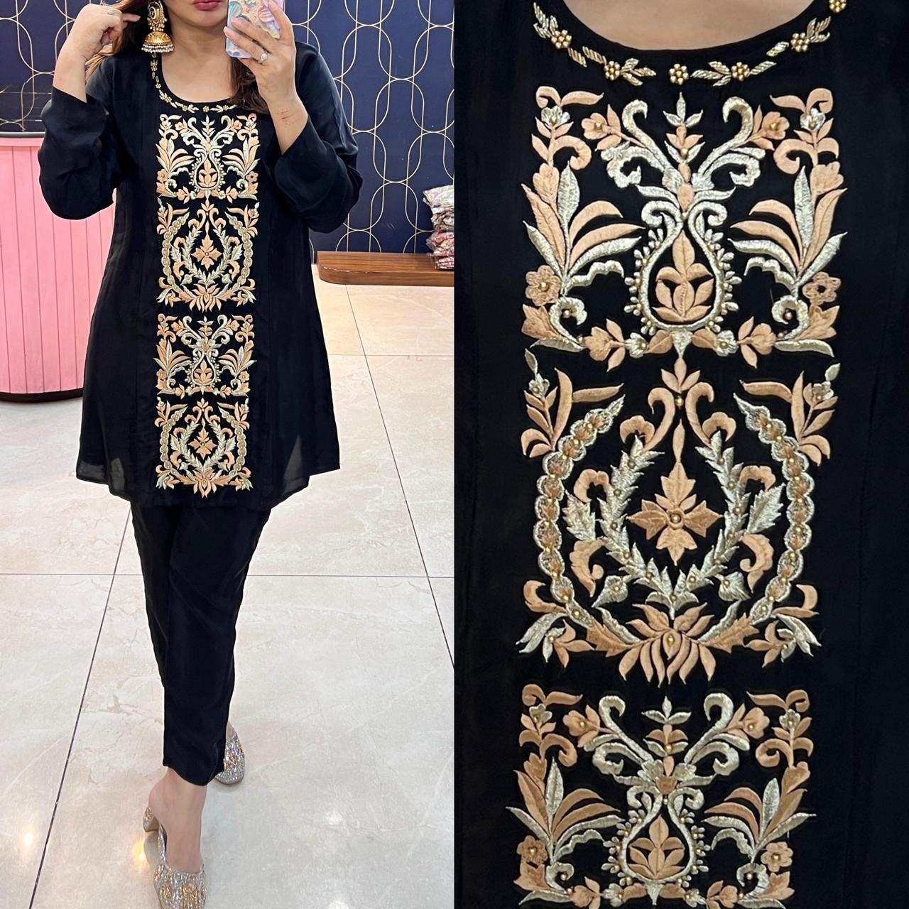 Article 1800 | Pure Crepe Cord Set with Thread Work Embroidery