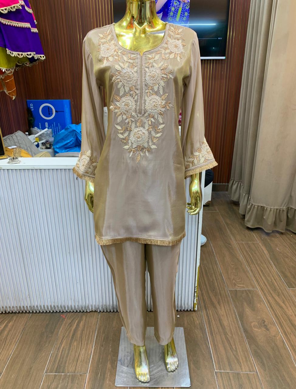 Article 1923 – Tissue Shimmer Floral Embroidered Cord Set for Women | Premium Festive Wear | Sizes 40–46