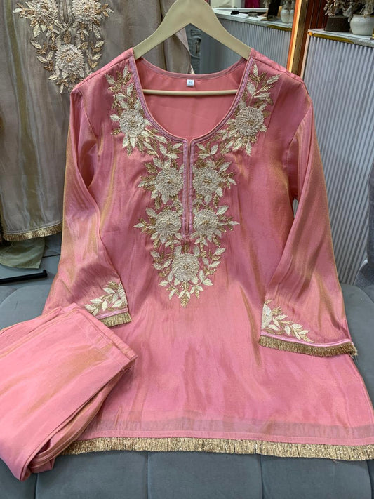 Article 1923 – Tissue Shimmer Floral Embroidered Cord Set for Women | Premium Festive Wear | Sizes 40–46