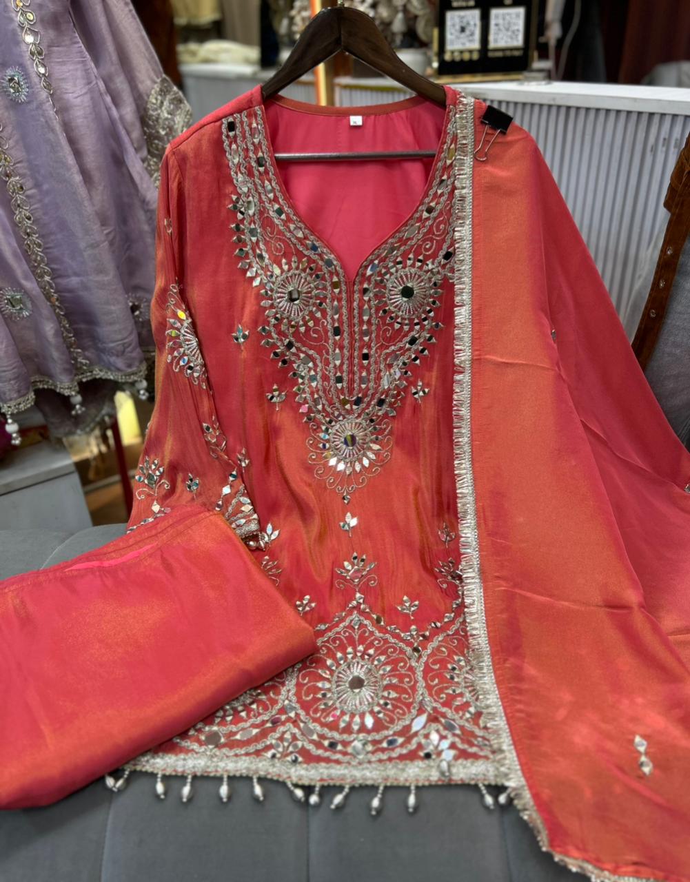 Article 1931 – Heavy Real Mirror Work Suit with Sharara & Dupatta | Premium Festive Wear | Sizes 40–46