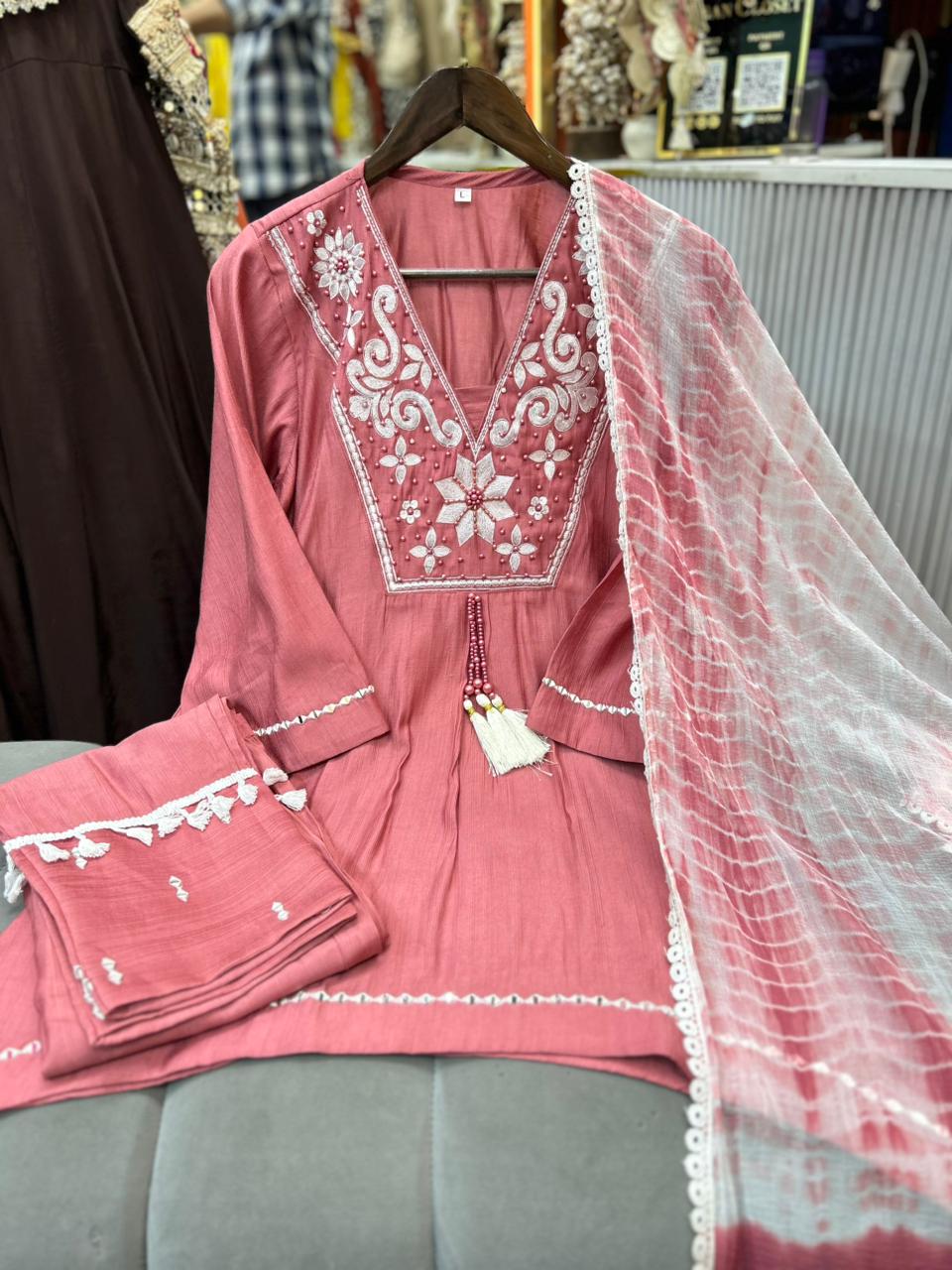 Article 1938 – Embroidered Cord Set with Chiffon Dupatta | Elegant Ethnic Wear | Sizes 40–46