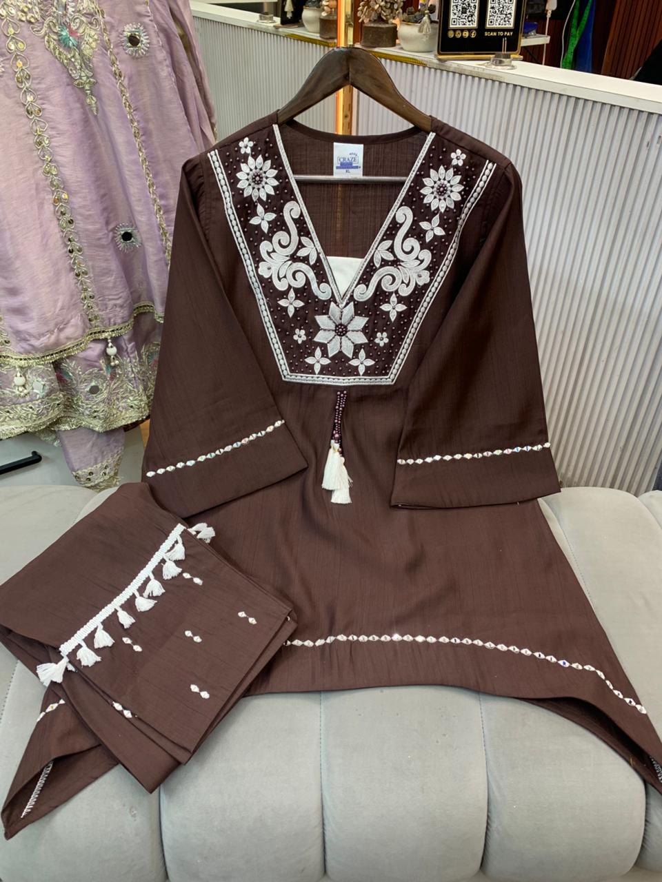 Article 1938 – Embroidered Cord Set with Chiffon Dupatta | Elegant Ethnic Wear | Sizes 40–46