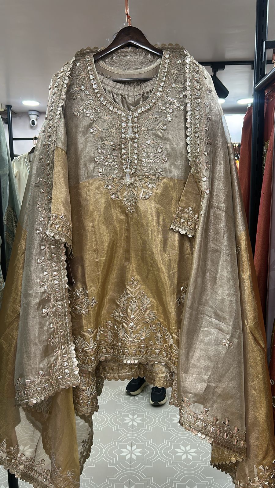 2028 heavy tissue shimmer farshi dress