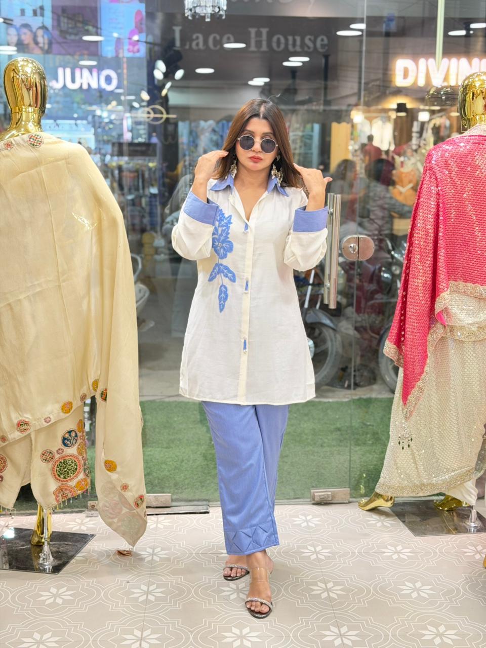 Denim Cotton Silk Co-ord Set
