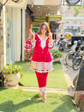 Short cotton silk Anarkali with pom pom