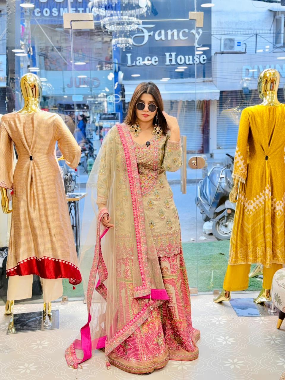 Multicolour Shimmer 3piece suit with complete hand work