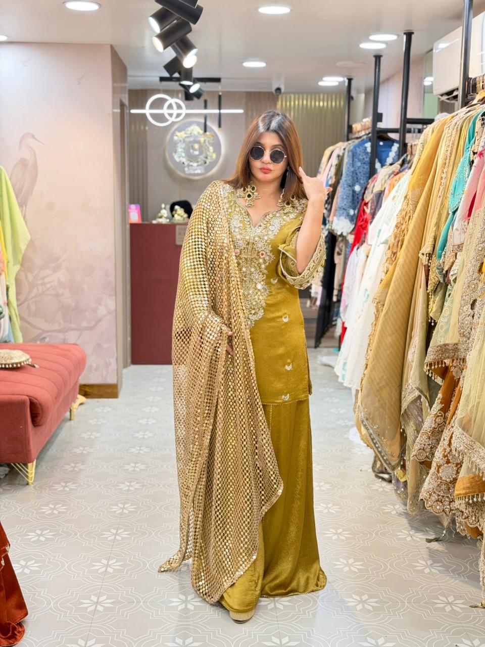 Heavy Real Mirror Work Suit with Sharara & Dupatta | Premium Festive Wear