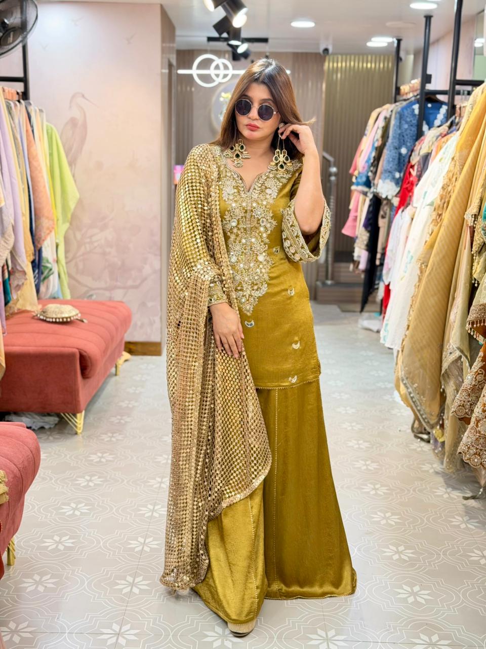 Heavy Real Mirror Work Suit with Sharara & Dupatta | Premium Festive Wear
