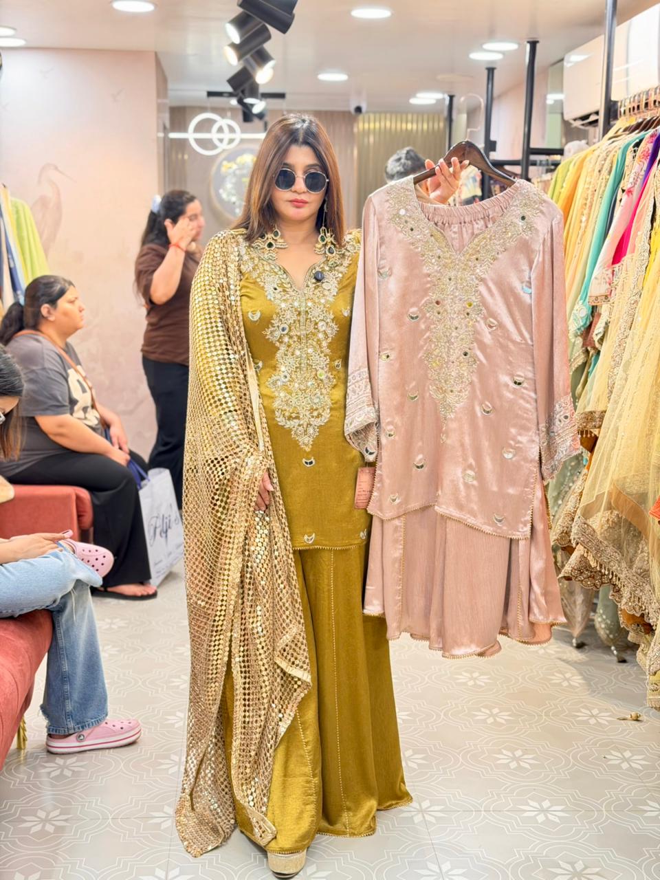 Heavy Real Mirror Work Suit with Sharara & Dupatta | Premium Festive Wear