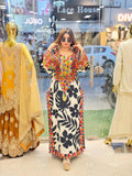 Printed long Dress with lace and mirror work