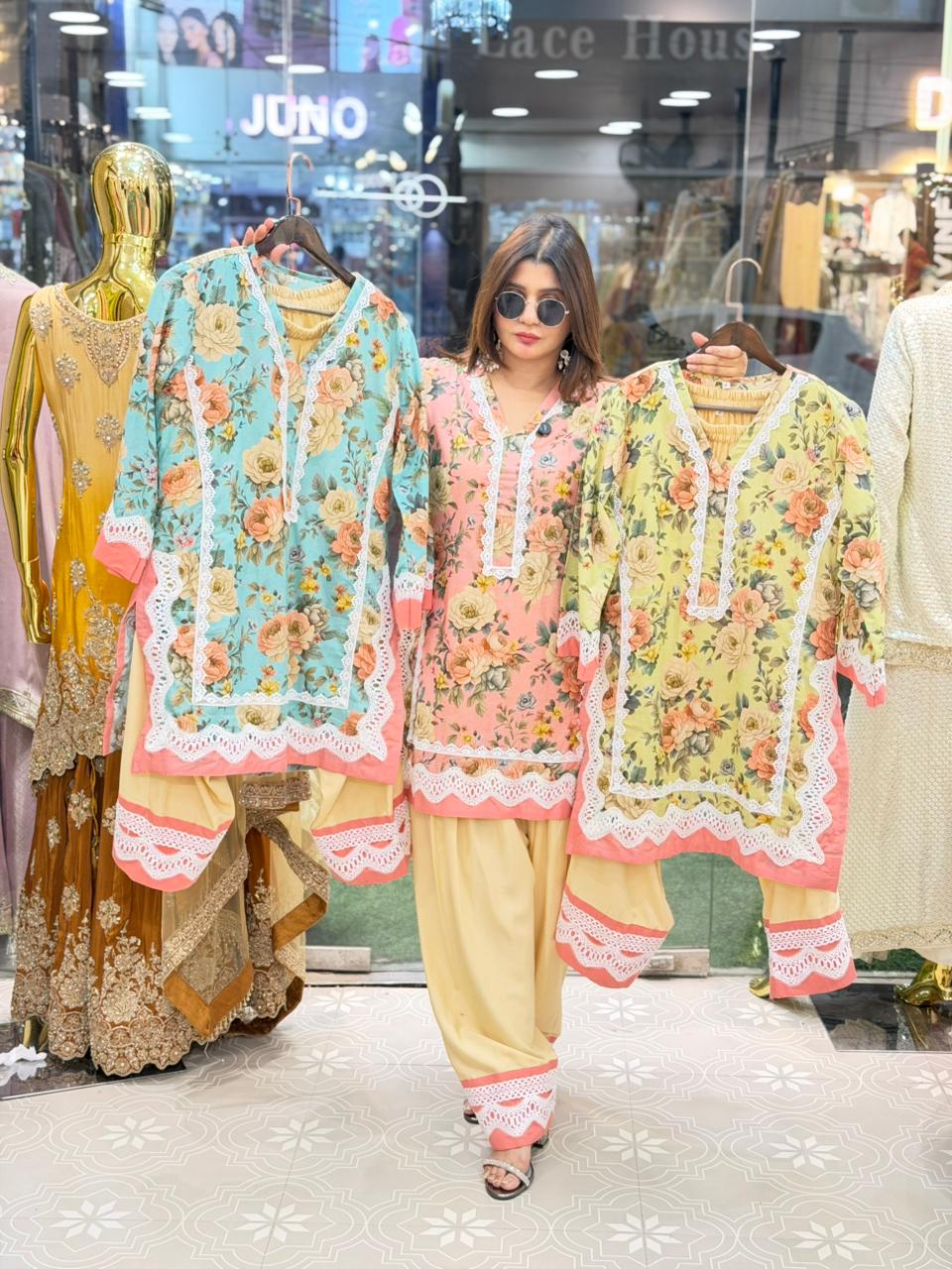 Printed cotton co-ord set with farshi salwar