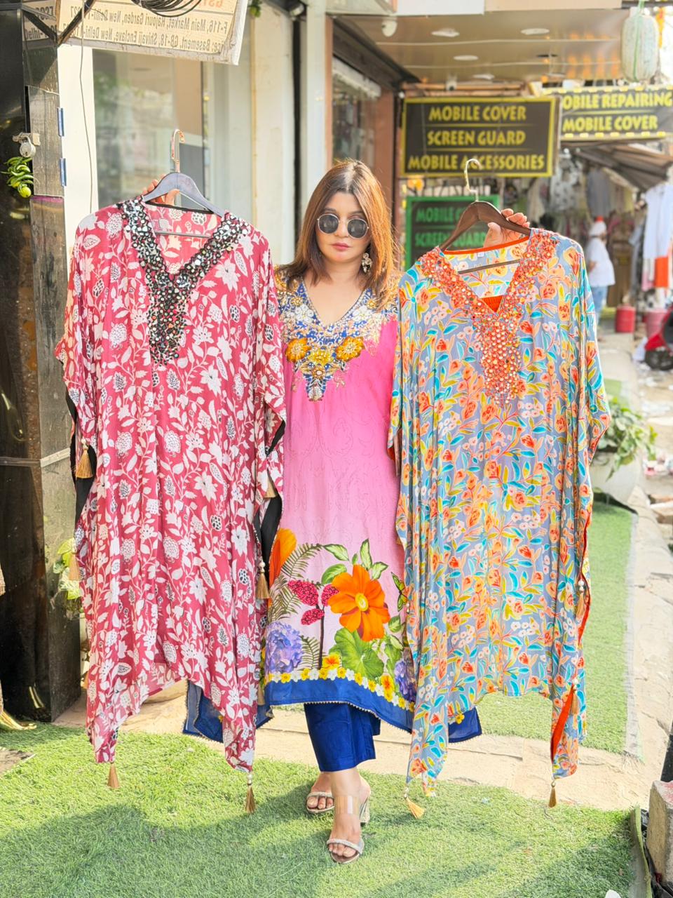Digital print natural crepe kaftan