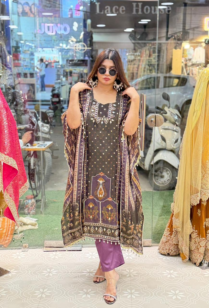 Purple Shimmer Kaftan with mirror detailing
