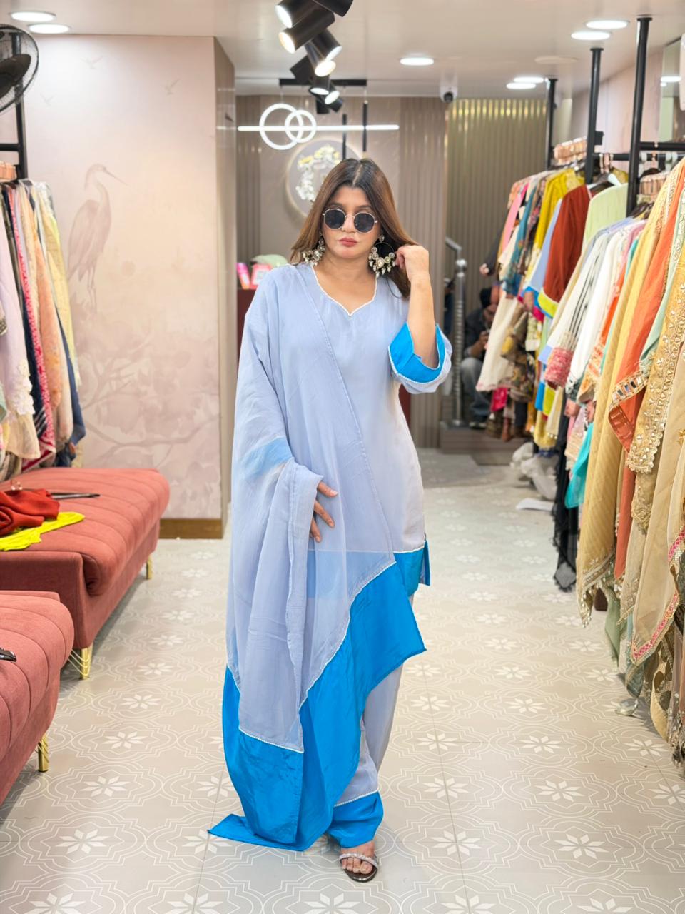 Natural crepe panel farshi salwar co-ord set with dupatta