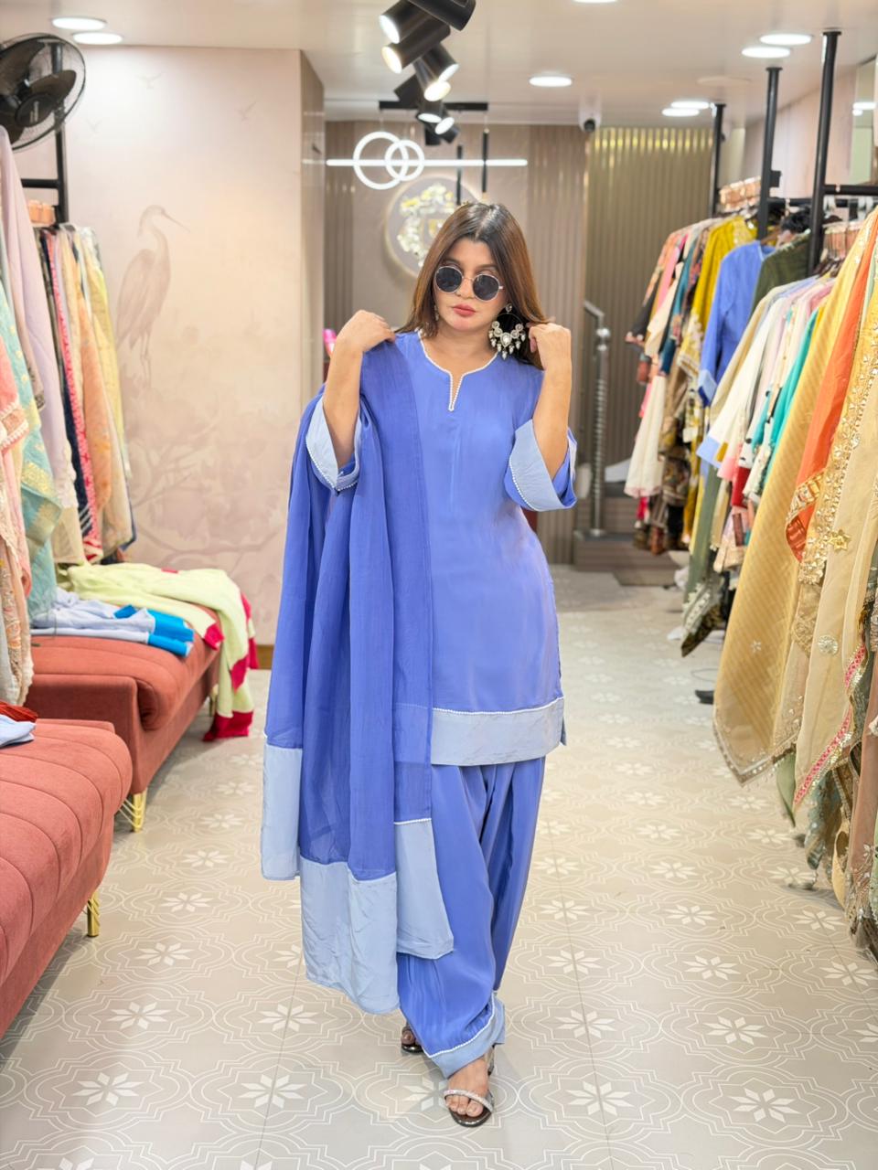 Natural crepe panel farshi salwar co-ord set with dupatta