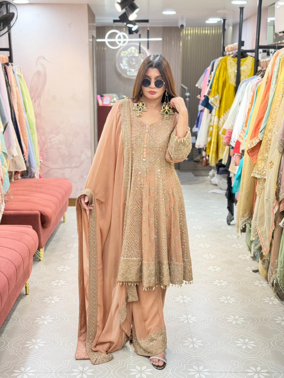 3 Piece Anarkali with beats and sequence work all over
