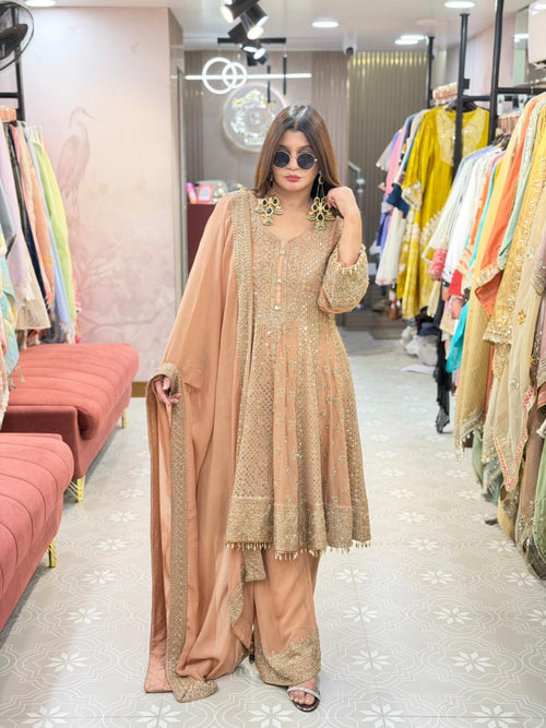 3 Piece Anarkali with beats and sequence work all over