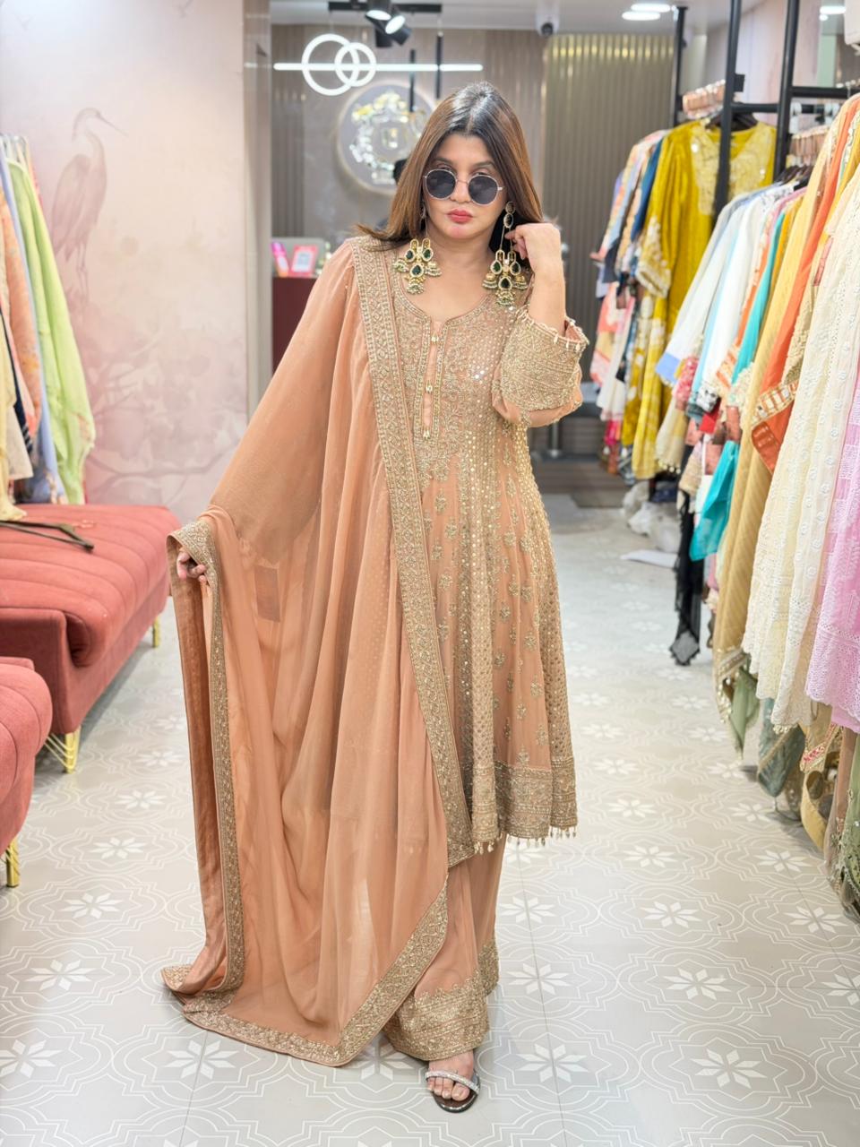 3 Piece Anarkali with beats and sequence work all over