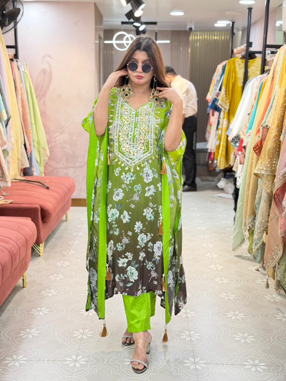 Pure Crepe Fabric Kaftan with Bottom & Beautiful Gota Patti Work