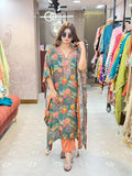 Article 1596 – Floral Kaftan with Real Mirror Handwork