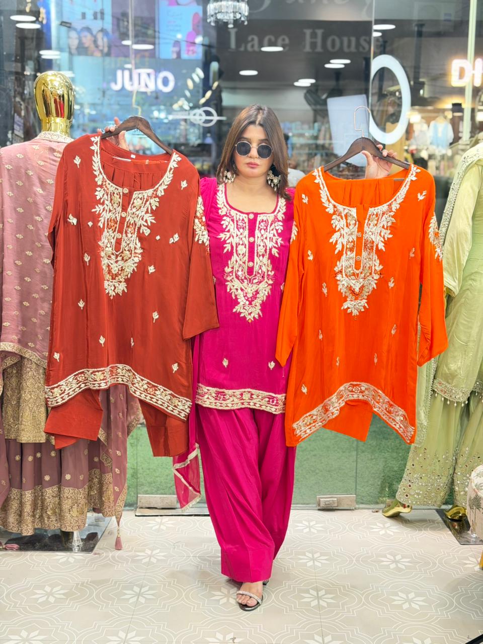 Natural Crepe Co-ord set with farshi salwar and gotta work..
