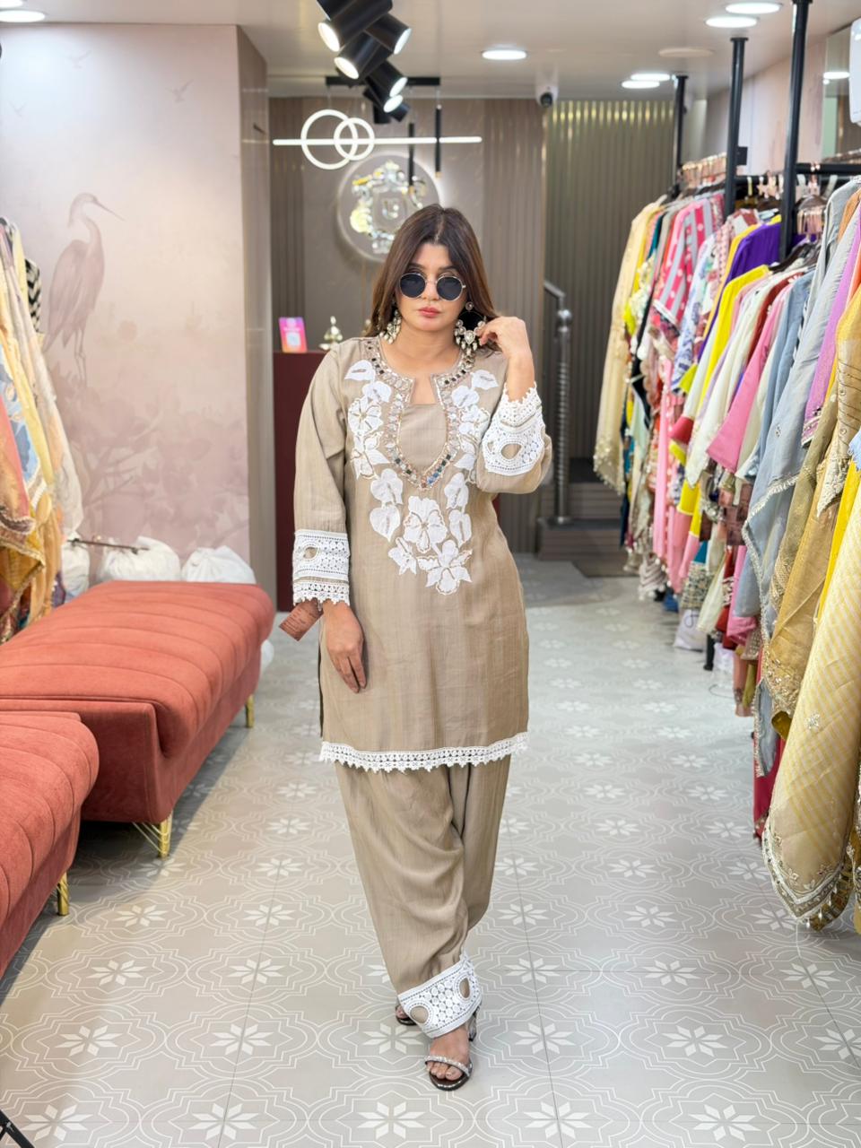 Farshi Salwar Co-ord set with original mirror work