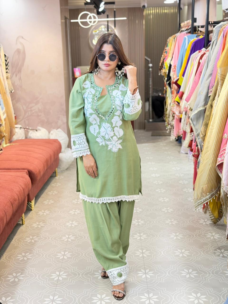 Farshi Salwar Co-ord set with original mirror work