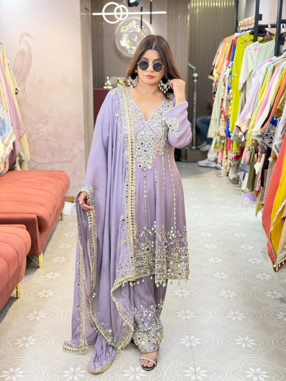 Short Anarkali with original mirror work and gotta patti detailing