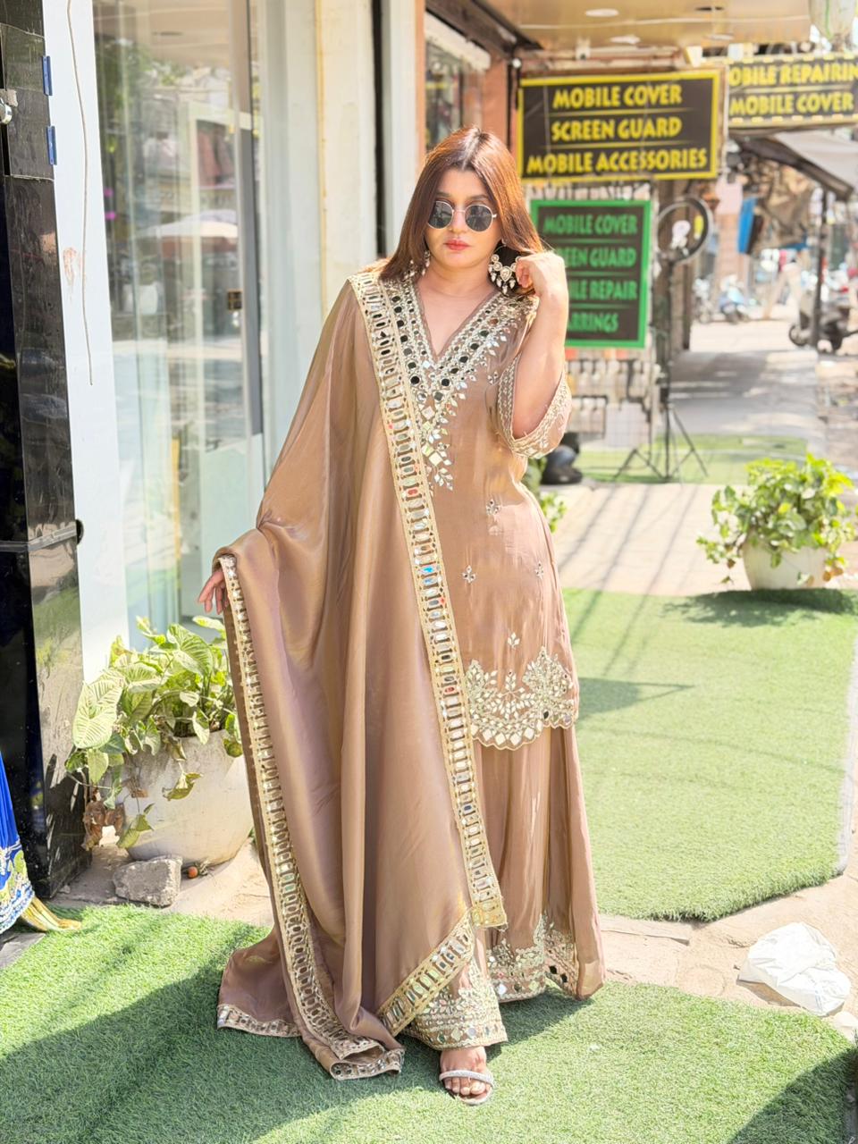 HEAVY MIRROR SHARARA SUIT