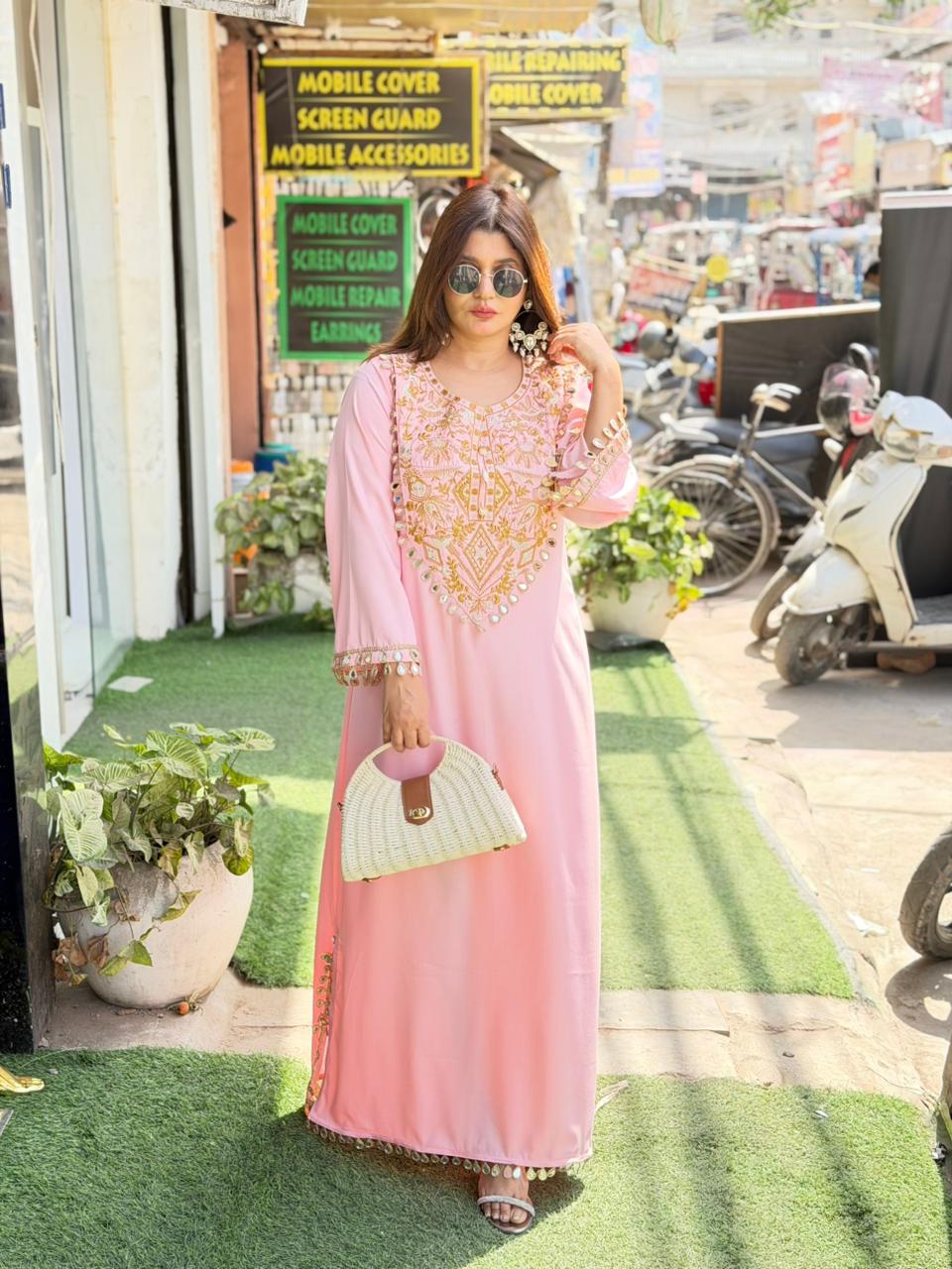 Denim Long Dress with embroidery