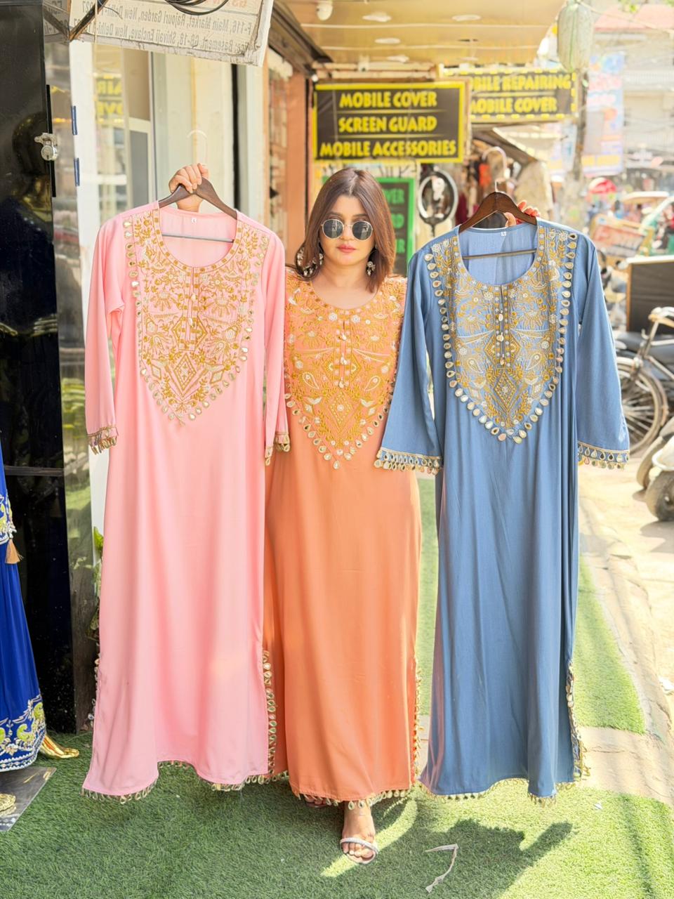 Denim Long Dress with embroidery
