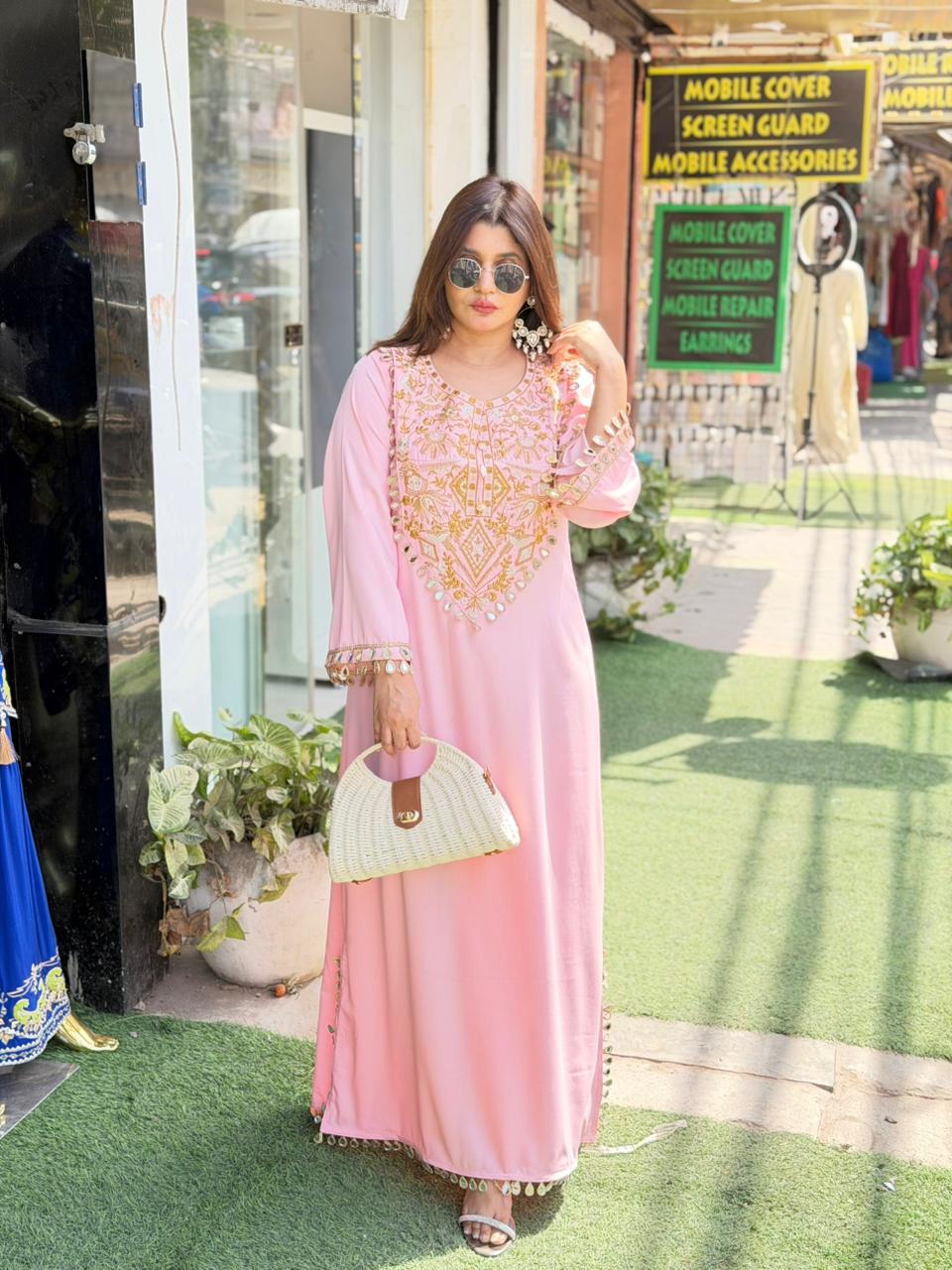 Denim Long Dress with embroidery