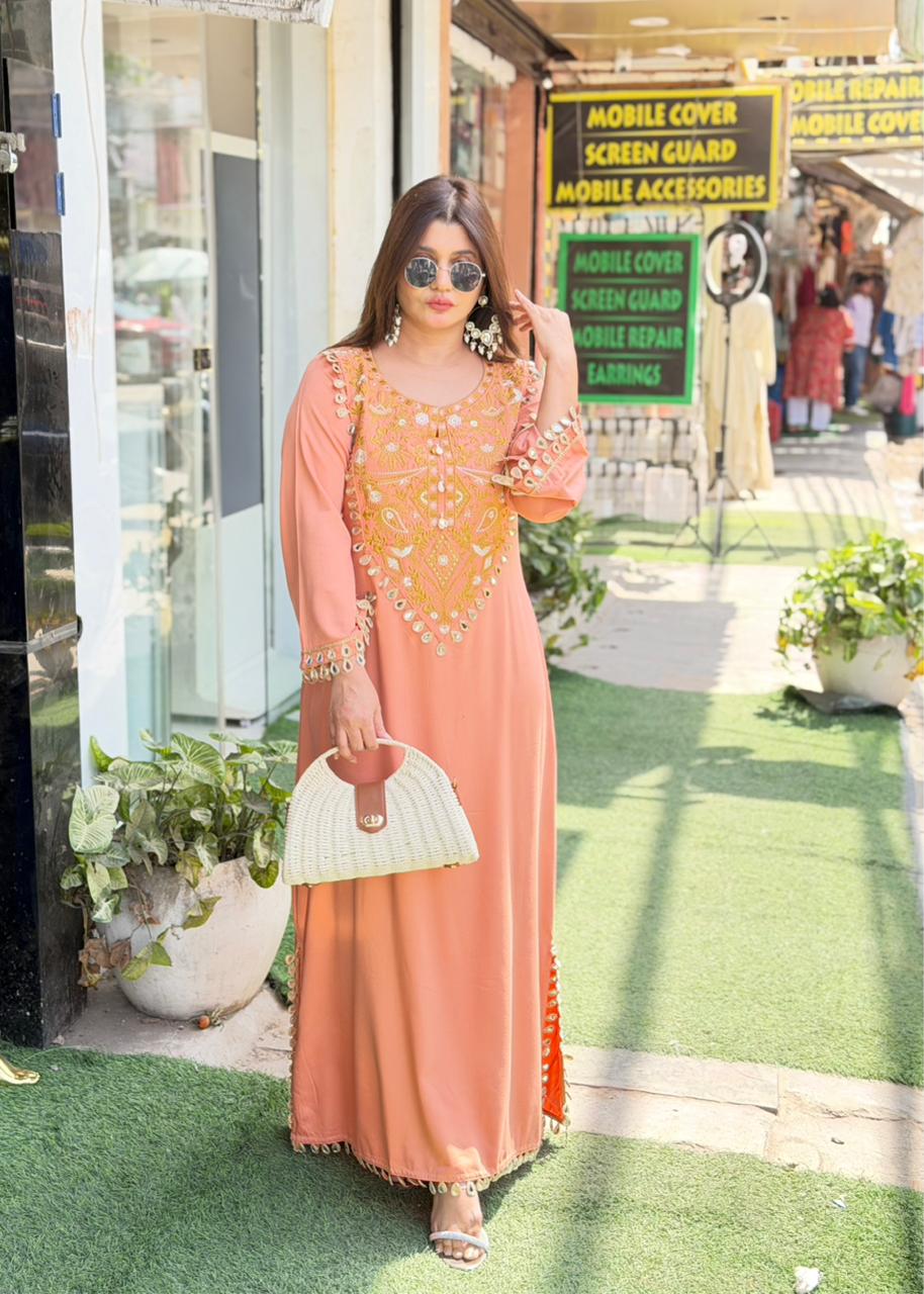 Denim Long Dress with embroidery