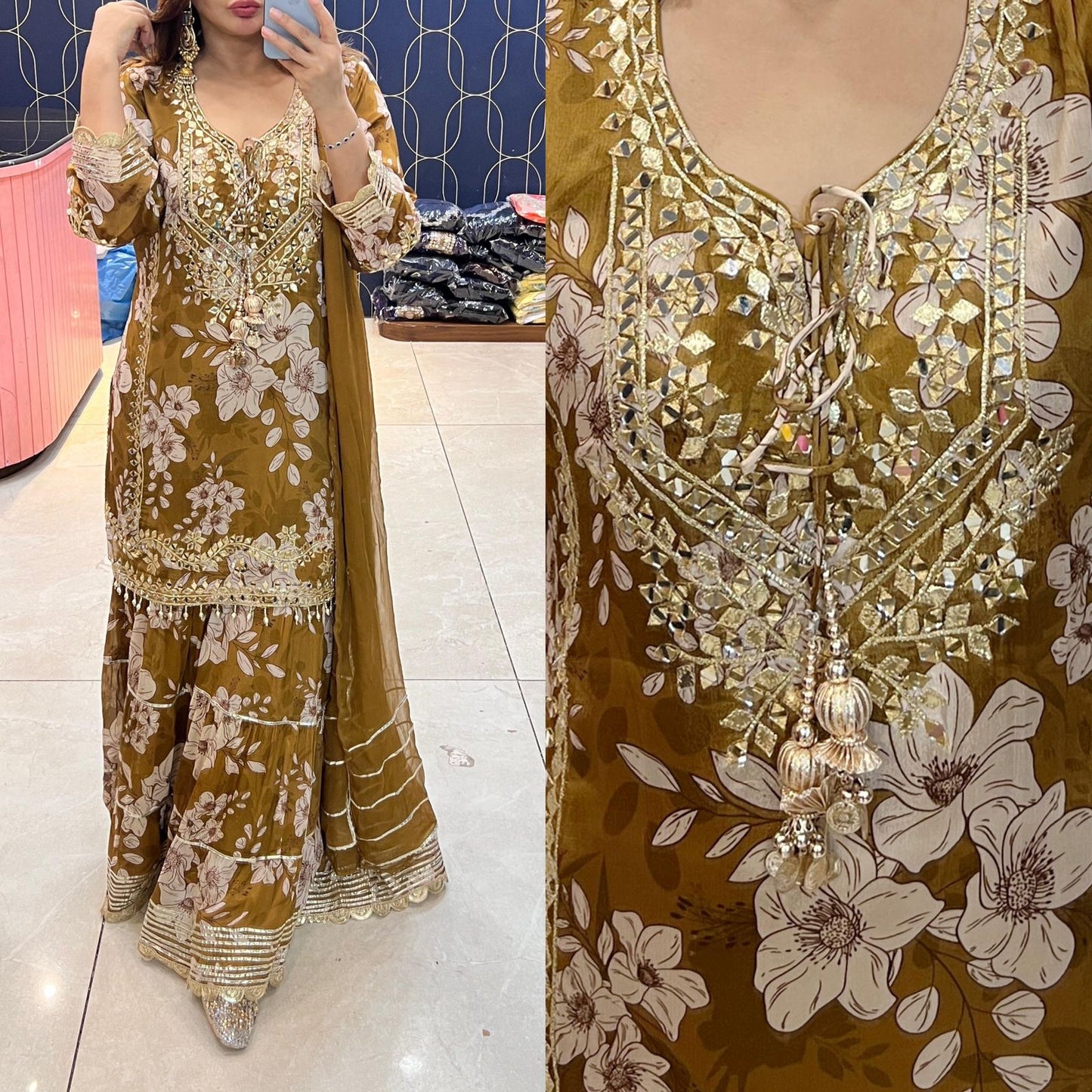 Article 1831 – Pure Crepe Fabric Sharara Suit with Dupatta & Gota Patti Work | Sizes 40–46