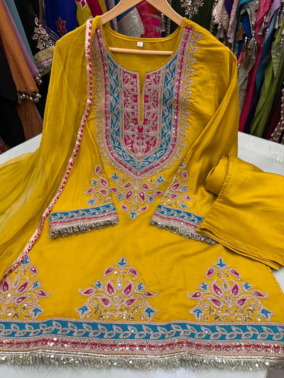 Article 1891 – Pure Silk Fabric Co-ord Set with Designer Dupatta & Elegant Embroidery | Sizes 40–46