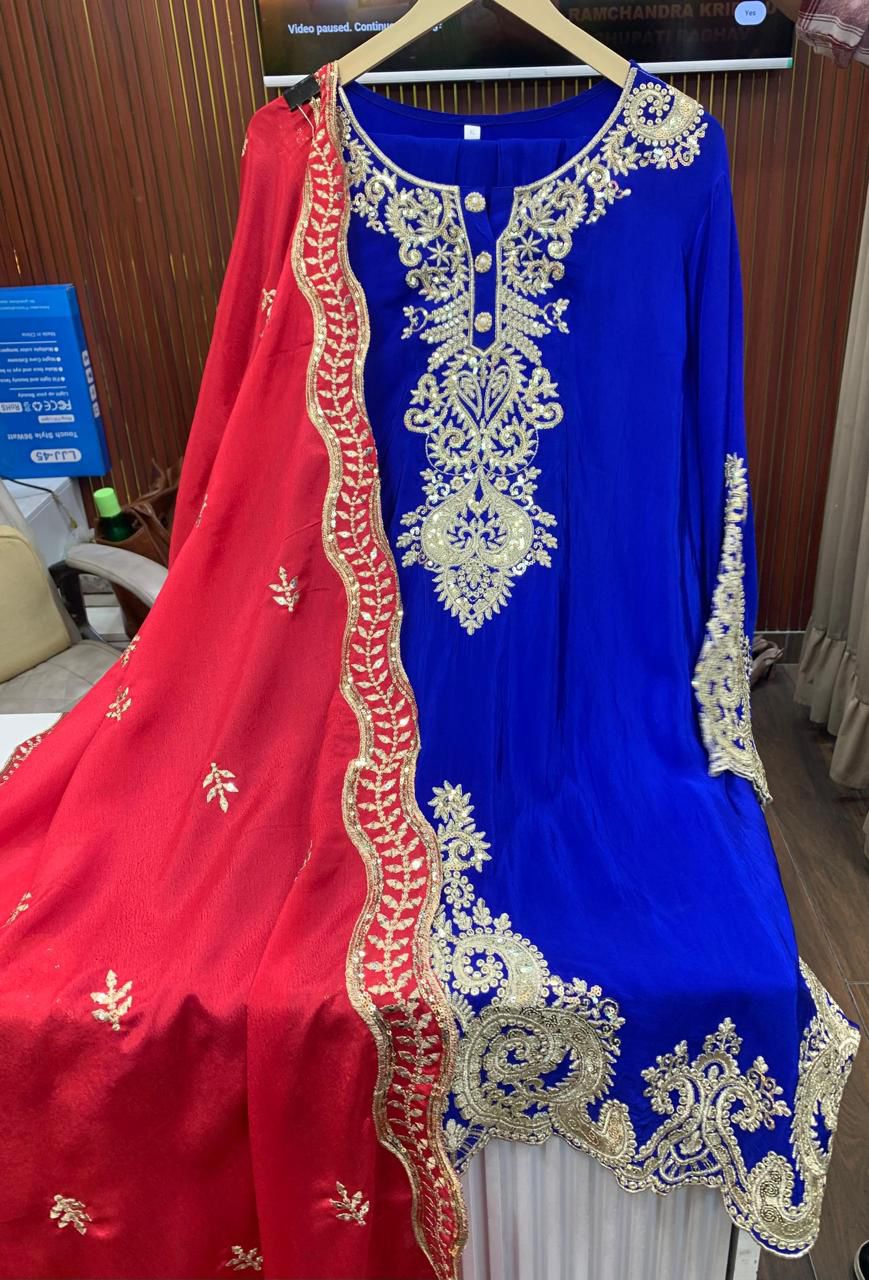 Article 1705 – Pure Crepe Kurti With Beautiful Embroidery | Sizes L to 3XL