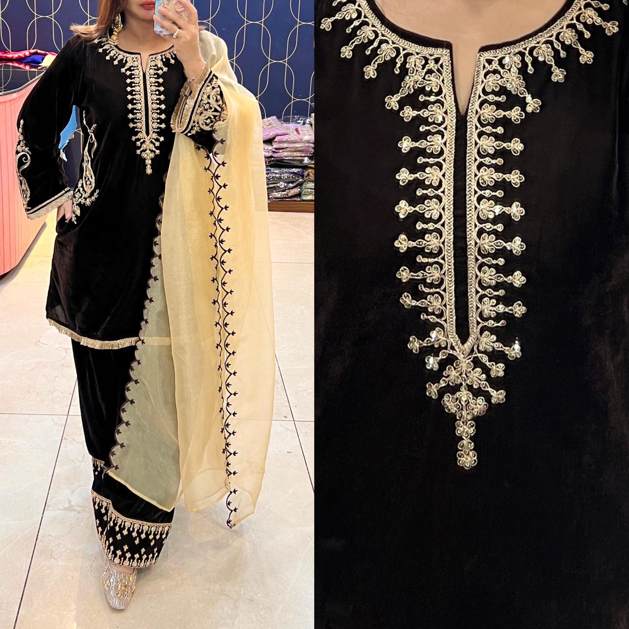 Article 1946 – Premium Velvet Farshi Salwar Suit with Zari Work | Sizes 38–46