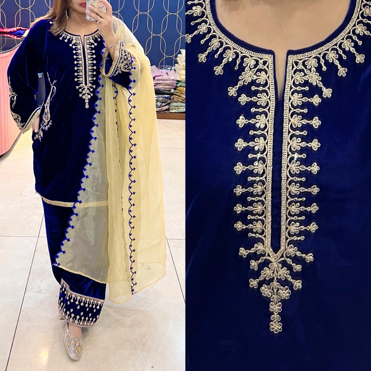 Article 1946 – Premium Velvet Farshi Salwar Suit with Zari Work | Sizes 38–46