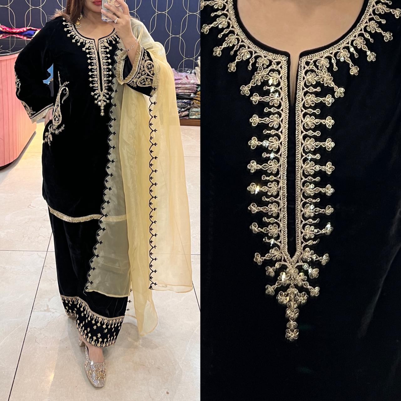 Article 1946 – Premium Velvet Farshi Salwar Suit with Zari Work | Sizes 38–46