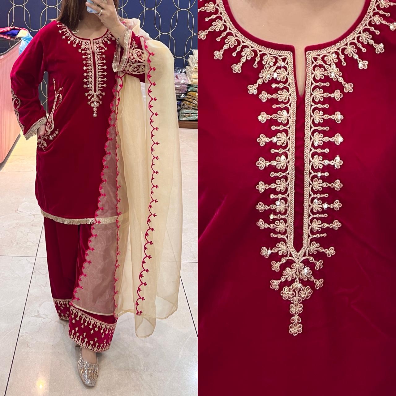 Article 1946 – Premium Velvet Farshi Salwar Suit with Zari Work | Sizes 38–46