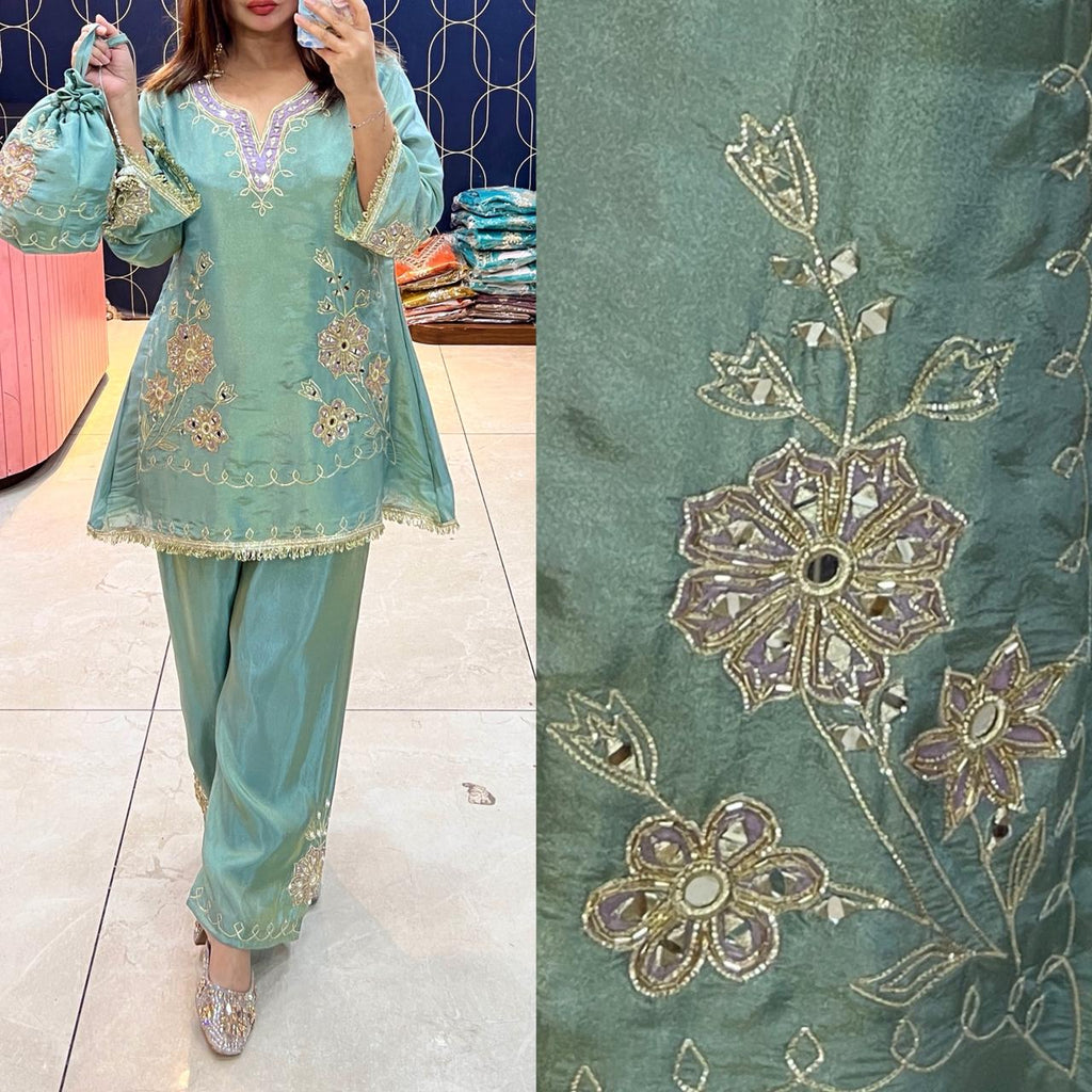 Article 1500 | Tissue Shimmer Suit with Real Mirror & Gotta Patti Work