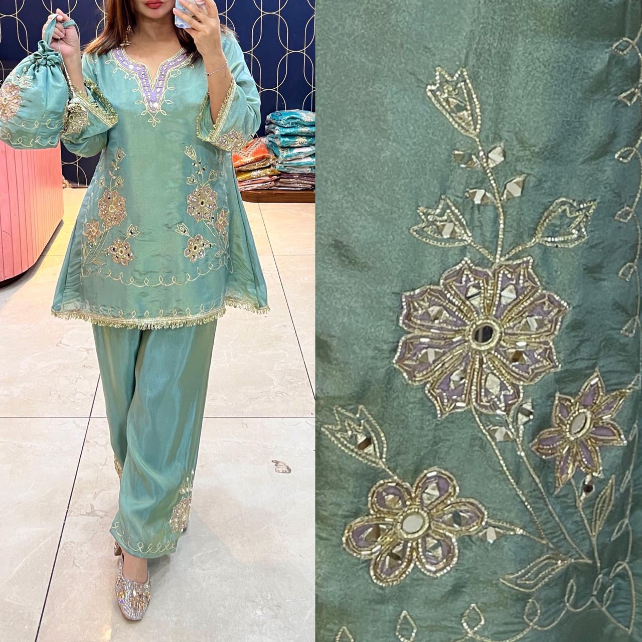 Article 1500 | Tissue Shimmer Suit with Real Mirror & Gotta Patti Work