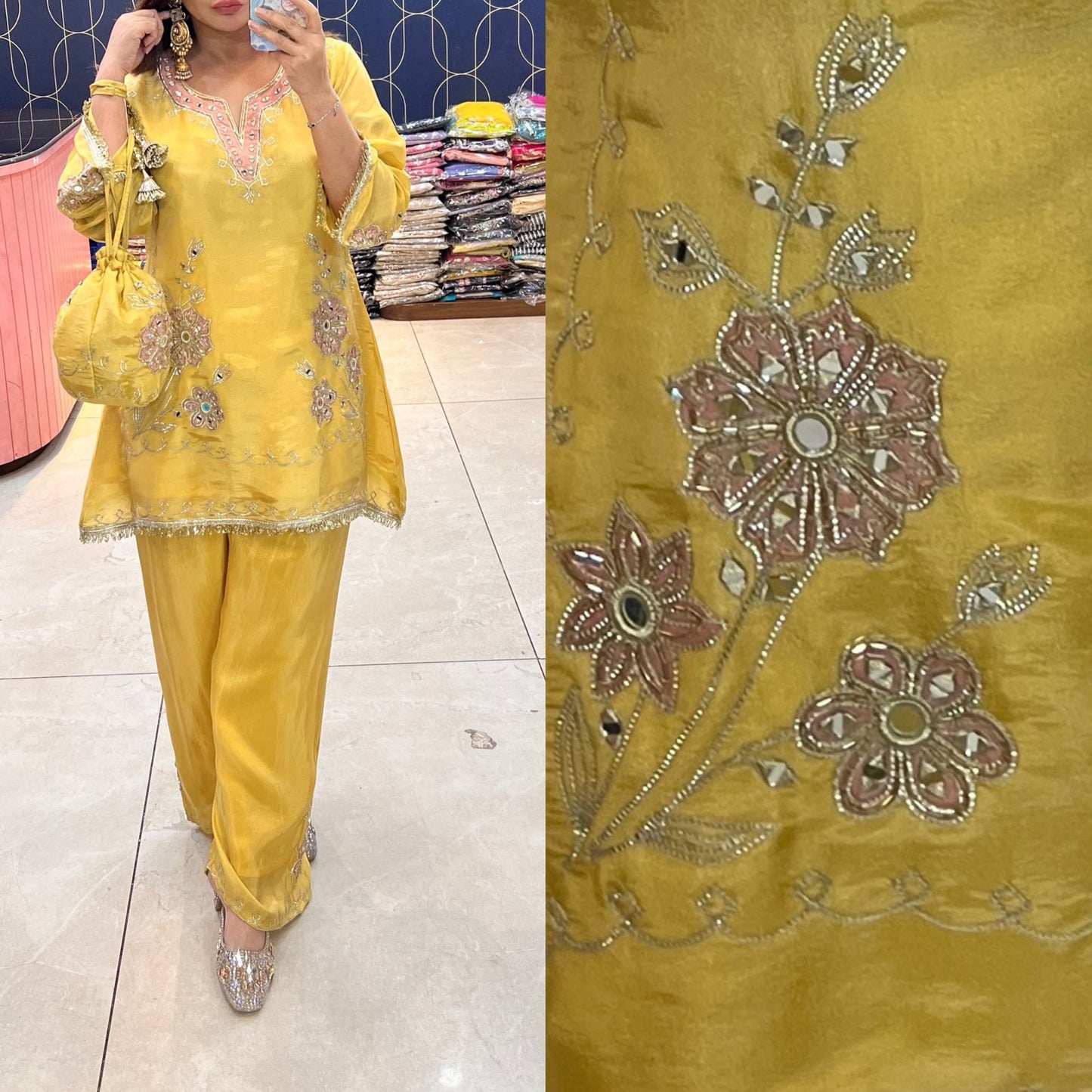 Article 1500 | Tissue Shimmer Suit with Real Mirror & Gotta Patti Work