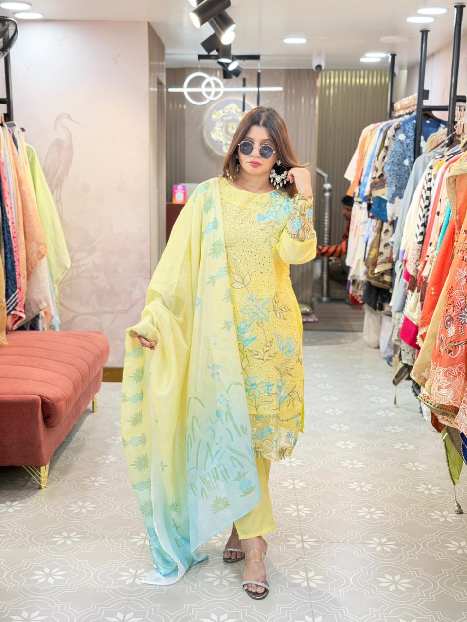 Buy Elegant Pure Cotton Pakistani Suit Online – Designer Dupatta & Beautiful Embroidery | Sizes 40-46