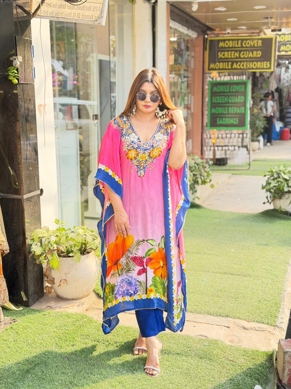 Article 1405 – Pure Natural Crape Kaftan with Handwork & Imported Cotton Pant