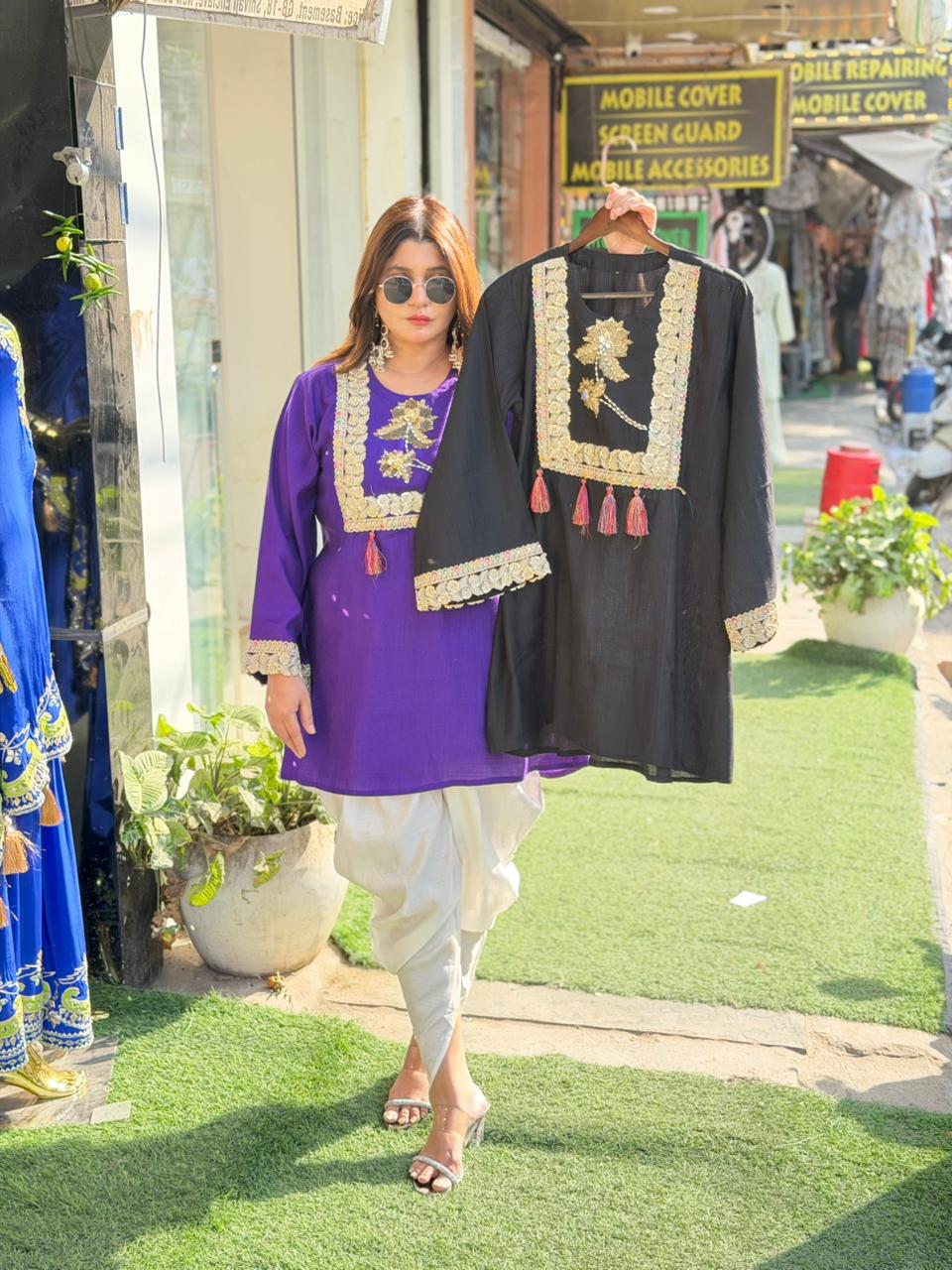 Rutba Khan 2953 – Designer Kurti With Tulip Pants | Lace & Handwork | Sizes 40–46 | Urban Closet